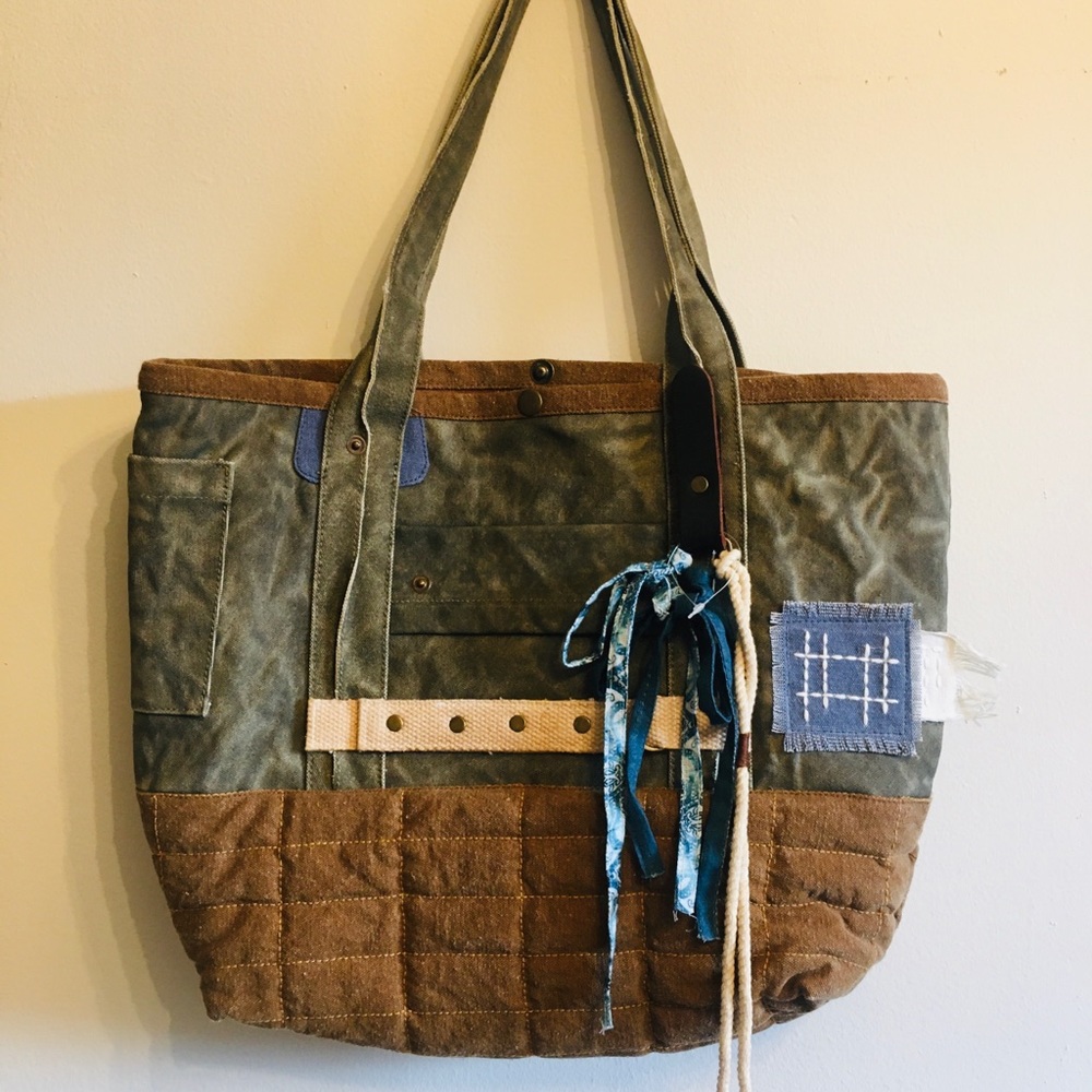 Free People Tatum Salvage Tote Bag w/ Mixed Material Design